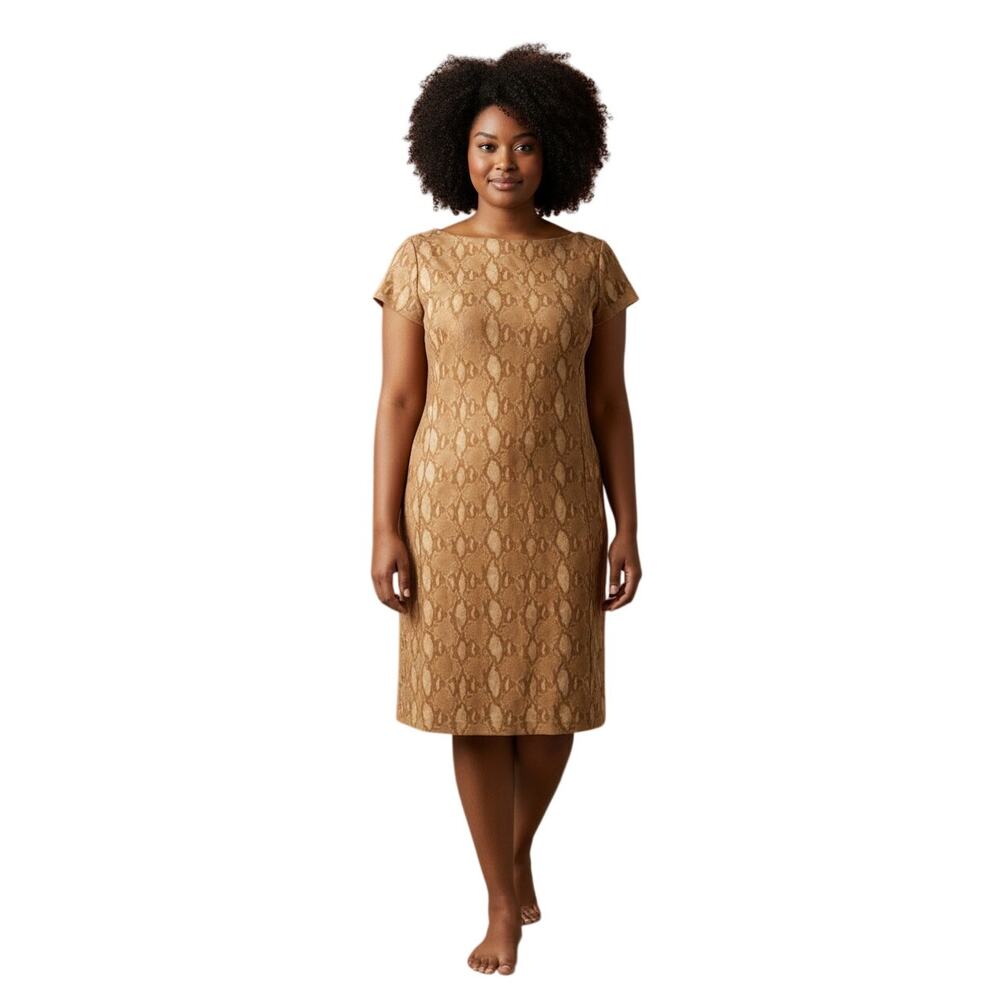 LAUREN Ralph Lauren Animal Print Ponte Knit Sheath Dress XL Snake Neutral EUC